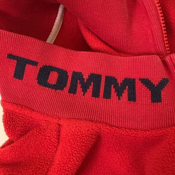 VTG Tommy Hilfiger Jeans Men’s 1/4 Zip Red Fleece Pullover Sweater Size XL - Picture 7 of 10